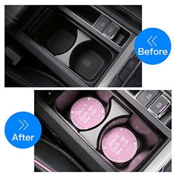 4 Pack Bling Car Coasters, 2.75 Inch Bling Crystal Rhinestone Diamond Soft Rubber Pad Set Round Auto...