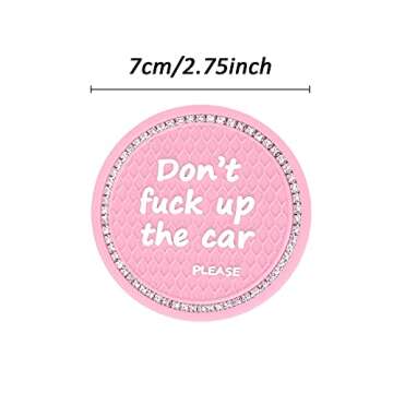 4 Pack Bling Car Coasters, 2.75 Inch Bling Crystal Rhinestone Diamond Soft Rubber Pad Set Round Auto Cup Holder Insert Drink Coaster Car Interior Accessories (Pink-White)