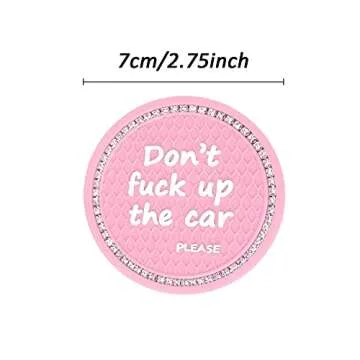 4 Pack Bling Car Coasters, 2.75 Inch Bling Crystal Rhinestone Diamond Soft Rubber Pad Set Round Auto Cup Holder Insert Drink Coaster Car Interior Accessories (Pink-White)