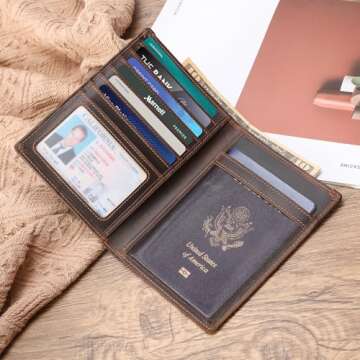 Polare Luxury RFID Blocking Leather Passport Holder Travel Wallet For Men and Women (Dark Brown with...
