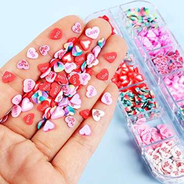 Valentines Love Hearts Slice Nail Art Sequins Glitter 3D Sweet Heart Design Candy Colors Nail Sequins Flakes Charms for Women Girls Manicure DIY Decorations Accessories Tools