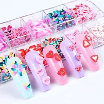 Valentines Love Hearts Slice Nail Art Sequins Glitter 3D Sweet Heart Design Candy Colors Nail Sequins Flakes Charms for Women Girls Manicure DIY Decorations Accessories Tools