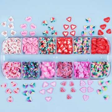 Valentines Love Hearts Slice Nail Art Sequins Glitter 3D Sweet Heart Design Candy Colors Nail Sequins Flakes Charms for Women Girls Manicure DIY Decorations Accessories Tools