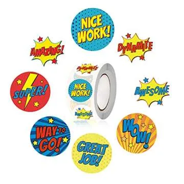 Reward Stickers for Teachers.1000 PCS Superhero Stickers for Kids in 8 Designs.1Inch School Stickers on Sheets.Teacher Supplies for Classroom, Motivational Stickers, Classwork Award Stickers.