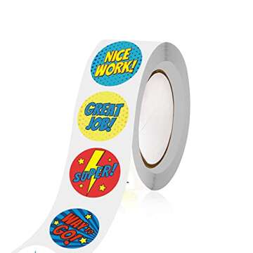 Reward Stickers for Teachers.1000 PCS Superhero Stickers for Kids in 8 Designs.1Inch School Stickers on Sheets.Teacher Supplies for Classroom, Motivational Stickers, Classwork Award Stickers.