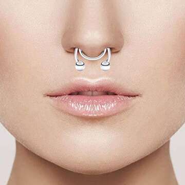 SCERRING Fake Septum Nose Hoop Rings Stainless Steel, Lip, Ear & Nose Ring, Non Piercing Clip On Nos...