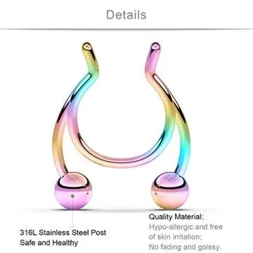 SCERRING Fake Septum Nose Hoop Rings Stainless Steel, Lip, Ear & Nose Ring, Non Piercing Clip On Nose Rings, Body Piercing Jewelry 20PCS Mix Color 1#