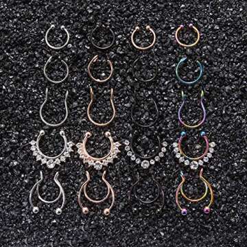SCERRING Fake Septum Nose Hoop Rings Stainless Steel, Lip, Ear & Nose Ring, Non Piercing Clip On Nose Rings, Body Piercing Jewelry 20PCS Mix Color 1#