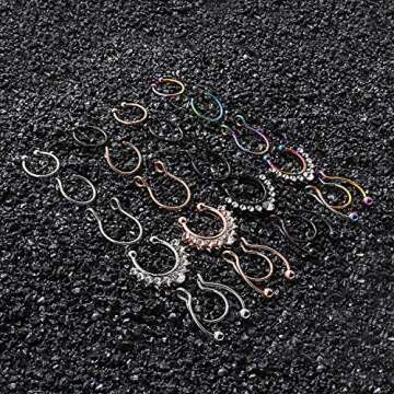 SCERRING Fake Septum Nose Hoop Rings Stainless Steel, Lip, Ear & Nose Ring, Non Piercing Clip On Nose Rings, Body Piercing Jewelry 20PCS Mix Color 1#
