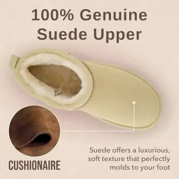 CUSHIONAIRE Women's Hip 2 Genuine Suede Ankle Snow Boots - Pull-On with Cozy Faux Shearling Lining, +Memory Foam, Fall Boots For Women 2024, Sand 8.5