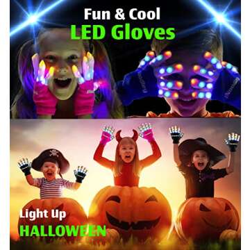 The Noodley LED Light Up Gloves for Kids Toys Halloween Costume Accessory Sensory Games Outdoor Toy for Boys Girls Autistic Children Kid Sized Ages 4 5 6 7 (Small, Black)