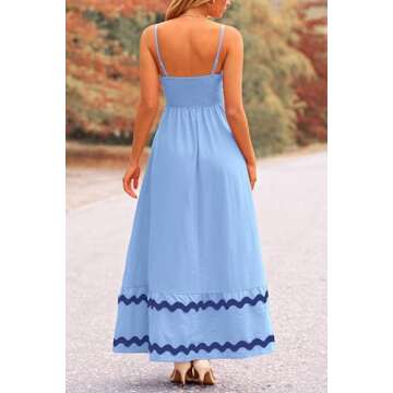 PRETTYGARDEN Women's Summer Flowy Maxi Dress - Casual Ruffle Beach Dress (Light Blue, Small)