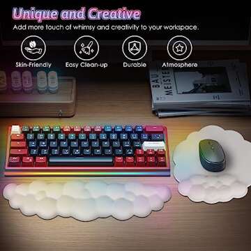Keyboard Cloud Wrist Rest with Soft Leather Memory Foam Wrist Support/Cushion for Easy Typing and Pain Relief, Egronomic Non-Slip Computer Palm Rest for PC Gaming/Laptop/Hand Pad/Mac (White)