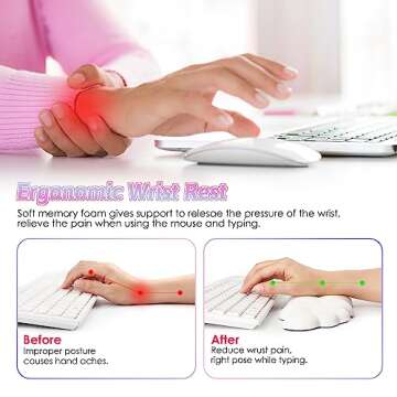 Keyboard Cloud Wrist Rest with Soft Leather Memory Foam Wrist Support/Cushion for Easy Typing and Pain Relief, Egronomic Non-Slip Computer Palm Rest for PC Gaming/Laptop/Hand Pad/Mac (White)