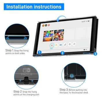 RHOTALL 3 in 1 Transparent Case for Nintendo Switch OLED, Clear Dockable Shell Compatible with Switch OLED and Joycon Controller, Comfort Grip Case with Shock-Absorption and Anti-Scratch Design