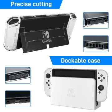 RHOTALL 3 in 1 Transparent Case for Nintendo Switch OLED, Clear Dockable Shell Compatible with Switch OLED and Joycon Controller, Comfort Grip Case with Shock-Absorption and Anti-Scratch Design