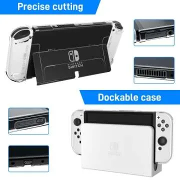 RHOTALL 3 in 1 Transparent Case for Nintendo Switch OLED, Clear Dockable Shell Compatible with Switch OLED and Joycon Controller, Comfort Grip Case with Shock-Absorption and Anti-Scratch Design