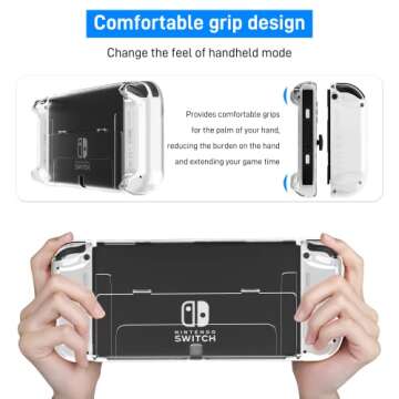 RHOTALL 3 in 1 Transparent Case for Nintendo Switch OLED, Clear Dockable Shell Compatible with Switch OLED and Joycon Controller, Comfort Grip Case with Shock-Absorption and Anti-Scratch Design