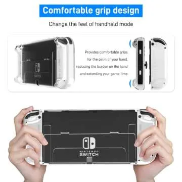 RHOTALL 3 in 1 Transparent Case for Nintendo Switch OLED, Clear Dockable Shell Compatible with Switch OLED and Joycon Controller, Comfort Grip Case with Shock-Absorption and Anti-Scratch Design