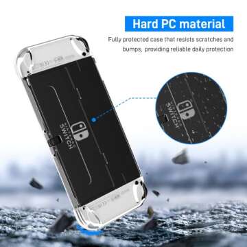 RHOTALL 3 in 1 Transparent Case for Nintendo Switch OLED, Clear Dockable Shell Compatible with Switch OLED and Joycon Controller, Comfort Grip Case with Shock-Absorption and Anti-Scratch Design