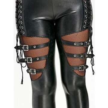 Trendy Nihsatin Fishnet Trim PU Leather Pants for Women