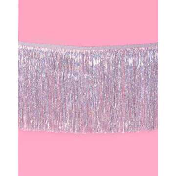 xo, Fetti Silver Iridescent Fringe Banner - 5 Ft. | Bachelorette Party Decorations, Birthday Party Decor, 21st Bday Decor, HBD, Photo Booth Banner Backdrop