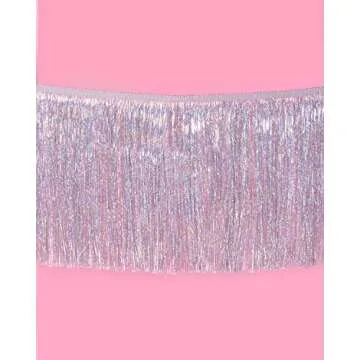 xo, Fetti Silver Iridescent Fringe Banner - 5 Ft. | Bachelorette Party Decorations, Birthday Party Decor, 21st Bday Decor, HBD, Photo Booth Banner Backdrop