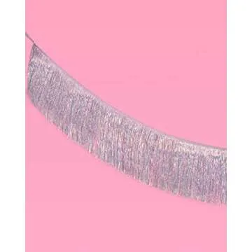 xo, Fetti Silver Iridescent Fringe Banner - 5 Ft. | Bachelorette Party Decorations, Birthday Party Decor, 21st Bday Decor, HBD, Photo Booth Banner Backdrop