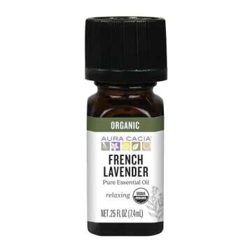 Aura Cacia 100% Pure French Lavender Essential Oil | Certified Organic, GC/MS Tested for Purity | 7.4 ml (0.25 fl. oz.) | Lavandula angustifolia