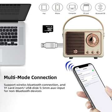 Baolira Retro Bluetooth Speaker Wireless Mini Speaker,Bluetooth Speaker with Crystal Clear Stereo Sound Rich Bass,Portable Bluetooth Speaker for iPhone,Android Devices and Tablet (Beige)