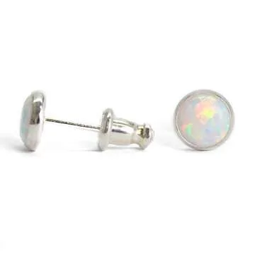 Kathy Bankston Handmade 6mm Opal Stud Earrings - Artisan Crafted, 925 Sterling Silver