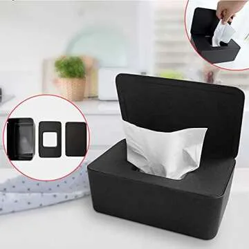 DEF Wipes Dispenser Baby Wipes Case Sealed Keeps Wet Tissue Fresh Flushable Case Holders Easy Open and Close Non-Slip for Desk Office Dorm Kitchen Washroom Vanity (Black)