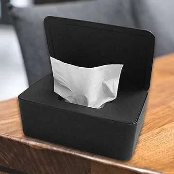 DEF Wipes Dispenser Baby Wipes Case Sealed Keeps Wet Tissue Fresh Flushable Case Holders Easy Open and Close Non-Slip for Desk Office Dorm Kitchen Washroom Vanity (Black)