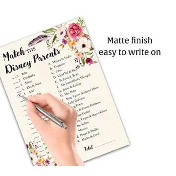 Inscape Creations BOHO Baby Shower Games CARTOON PARENT MATCH — Pack of 25 — GIRL Bohemian Pink Floral, Match Famous Parents Fun Baby Shower Activity, Star Kids Match Game G400-DPM