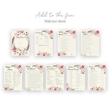 Inscape Creations BOHO Baby Shower Games CARTOON PARENT MATCH — Pack of 25 — GIRL Bohemian Pink Floral, Match Famous Parents Fun Baby Shower Activity, Star Kids Match Game G400-DPM