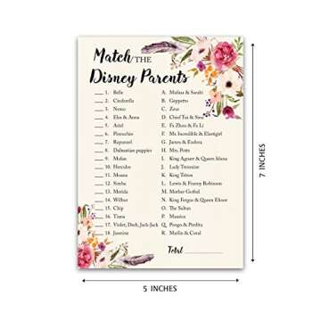 Inscape Creations BOHO Baby Shower Games CARTOON PARENT MATCH — Pack of 25 — GIRL Bohemian Pink Floral, Match Famous Parents Fun Baby Shower Activity, Star Kids Match Game G400-DPM