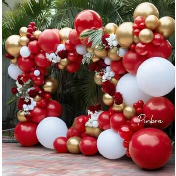Red White Gold Balloon Arch Double Stuffed Red and White Balloons Matte Ruby Red Balloon Garland Kit...
