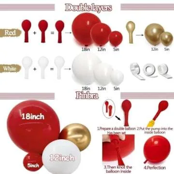 Vibrant Red White Gold Balloon Arch Kit for All Celebrations