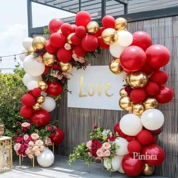 Red White Gold Balloon Arch Double Stuffed Red and White Balloons Matte Ruby Red Balloon Garland Kit Metallic Gold Latex Balloons For Baby Shower Birthday Wedding Valentine's Day Party Decorations