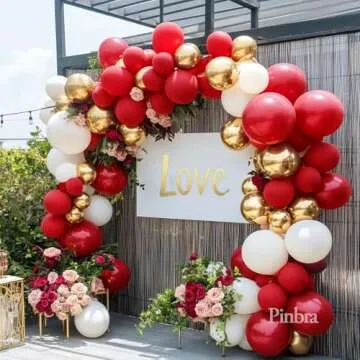 Vibrant Red White Gold Balloon Arch Kit for All Celebrations