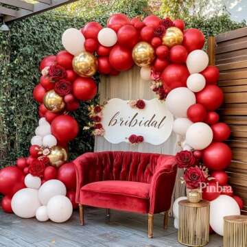 Red White Gold Balloon Arch Double Stuffed Red and White Balloons Matte Ruby Red Balloon Garland Kit Metallic Gold Latex Balloons For Baby Shower Birthday Wedding Valentine's Day Party Decorations