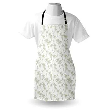 Ambesonne Tropical Apron, Tropical Coconut Palm Trees Pattern Print Exotic Hawaiian Wild Lands Holiday Theme, Unisex Kitchen Bib with Adjustable Neck for Cooking Gardening, Adult Size, White Grey
