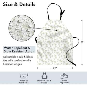 Ambesonne Tropical Apron, Tropical Coconut Palm Trees Pattern Print Exotic Hawaiian Wild Lands Holiday Theme, Unisex Kitchen Bib with Adjustable Neck for Cooking Gardening, Adult Size, White Grey