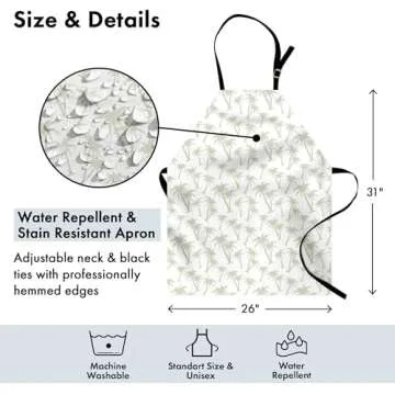 Ambesonne Tropical Apron, Tropical Coconut Palm Trees Pattern Print Exotic Hawaiian Wild Lands Holiday Theme, Unisex Kitchen Bib with Adjustable Neck for Cooking Gardening, Adult Size, White Grey