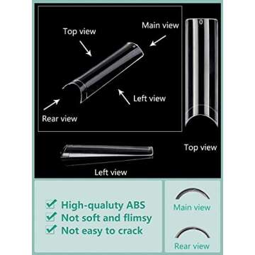 480PCS Extra Long NO C Curve Nail Tips XL, 2 Packs Natural and Clear Nail Tips for Acrylic Nails Professional Set, 12 Sizes Straight Tapered Square Press on False Nail Tips for Nail Art Salon Home DIY