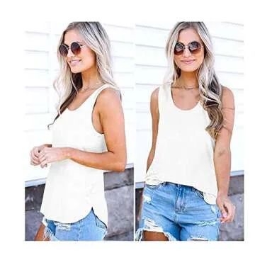 Women Shirts Sleeveless Summer Tunic Loose Fit Tank Tops (S, Solid White)