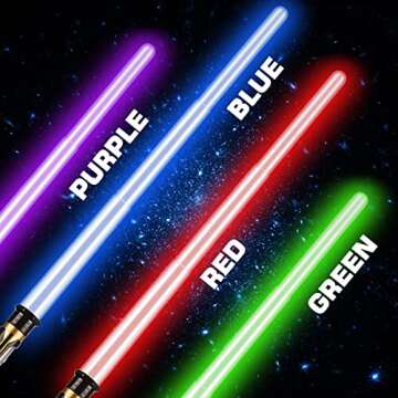 4 Pack 4 Colors Light up Sword Retractable Saber with FX Sound, Double Bladed Saber Gift Set for Kid...