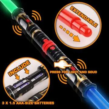 4 Pack 4 Colors Light up Sword Retractable Saber with FX Sound, Double Bladed Saber Gift Set for Kid, Expandable LED toy for Child Adult Space Galaxy War Fighter, Halloween Cosplay Party, Xmas Favors