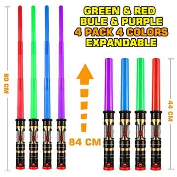 4 Pack 4 Colors Light up Sword Retractable Saber with FX Sound, Double Bladed Saber Gift Set for Kid, Expandable LED toy for Child Adult Space Galaxy War Fighter, Halloween Cosplay Party, Xmas Favors