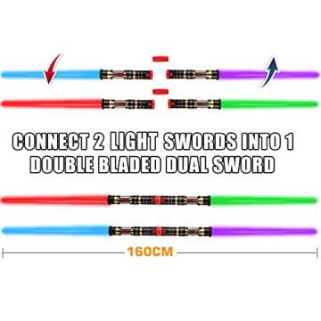 4 Pack 4 Colors Light up Sword Retractable Saber with FX Sound, Double Bladed Saber Gift Set for Kid, Expandable LED toy for Child Adult Space Galaxy War Fighter, Halloween Cosplay Party, Xmas Favors